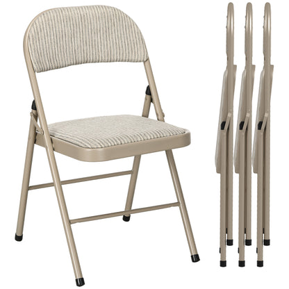 Linen-Look Set of Four Cushioned Folding Chairs - Beige