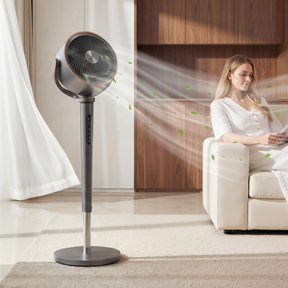 20dB Silent Standing Fan, 70°+90° Auto Oscillating Fan with 12 Speeds, LED Light, Air Circulator, Remote Control, 12H Timer