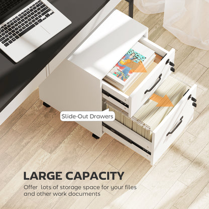 Rolling File Cabinet with 2 Drawers, Mobile Filing Cabinet with Hanging File Folder for Letter Sized Documents, White