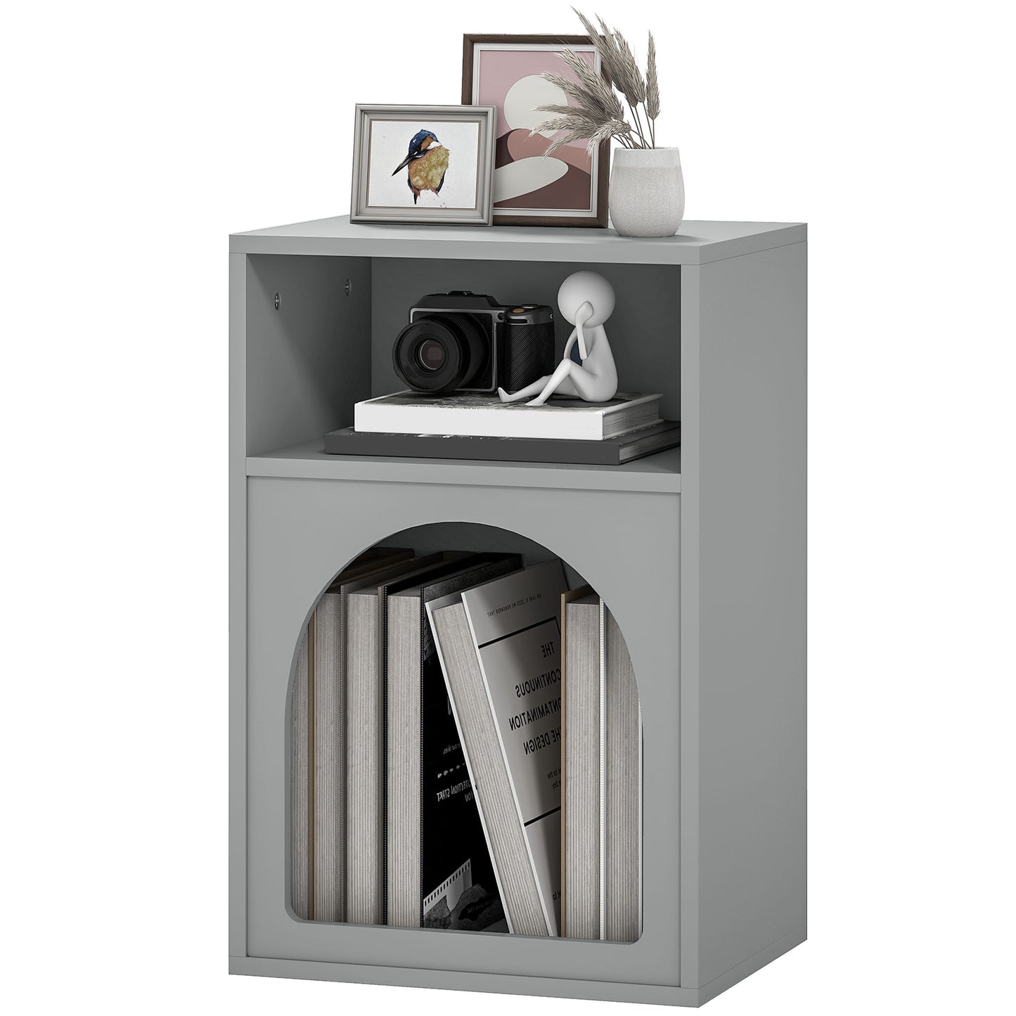 Bedside Table with 2 Open Compartments - Grey
