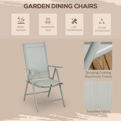 7 Piece Garden Dining Set, Outdoor Table and 6 Folding and Reclining Chairs, Aluminium Frame, Tempered Glass Top Table