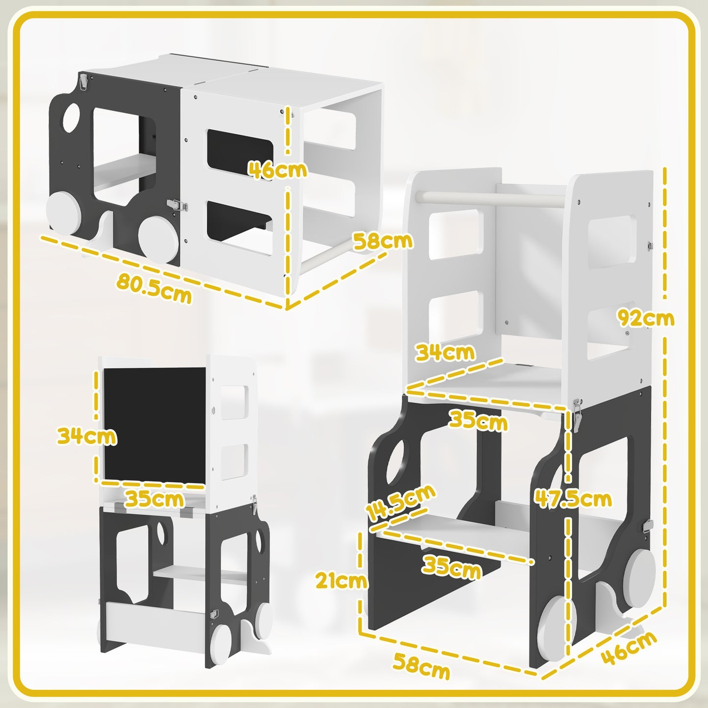 Toddler Step Stool, 4 in 1 Standing Tower, Foldable Toddler Step with Safety Rail, for Kitchen, Bathroom, Grey