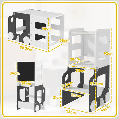 Toddler Step Stool, 4 in 1 Standing Tower, Foldable Toddler Step with Safety Rail, for Kitchen, Bathroom, Grey