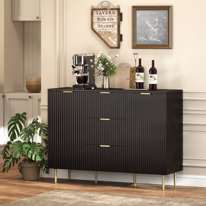 2-Door Sideboard with 3 Drawers and Adjustable Shelves - Black