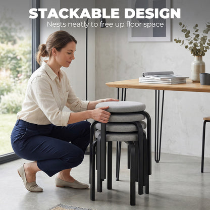 Stackable Stools Modern Cushioned Round Backless Stools Set of 4 Kitchen Dining Room Grey