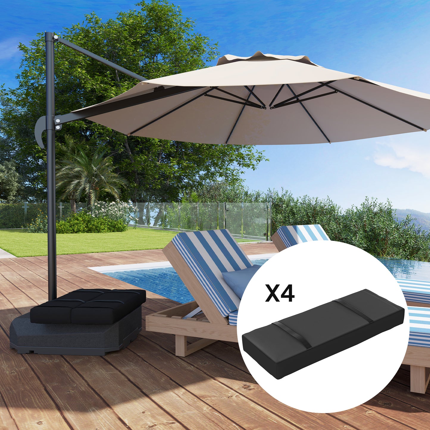 Parasol Weights Set of 4, Parasol Base Weights Bags, 25kg Fillable Sandbag Weights with Handles