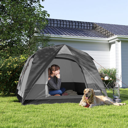 3-4 Person Camping Tent, Easy Set Up 3-4 Man Tent w/ Sewn-in Groundsheet, Waterproof Dome Tent w/ Mesh Windows, Grey