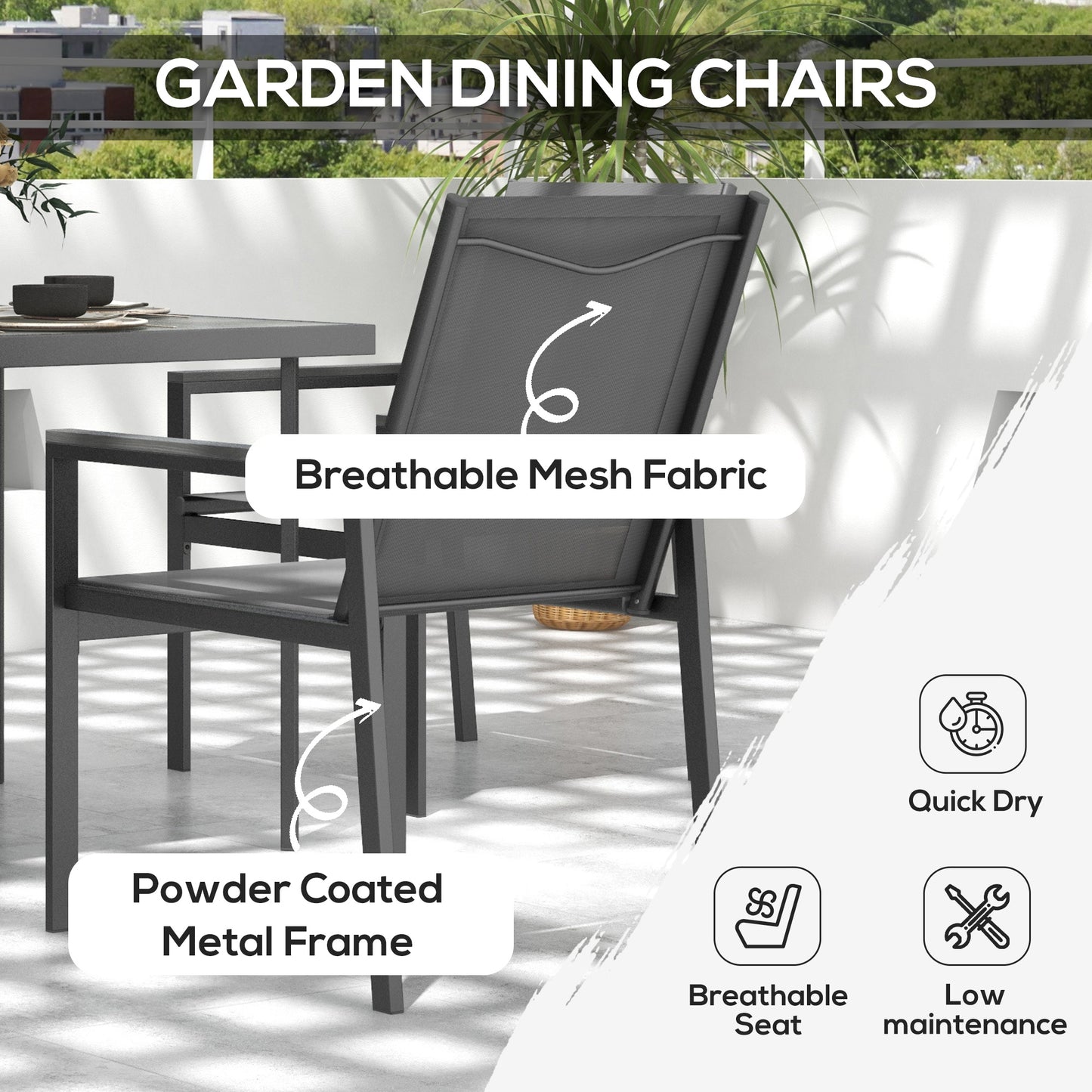Five-Piece Metal Dining Set, with Glass-Top Table - Grey
