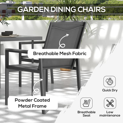 Five-Piece Metal Dining Set, with Glass-Top Table - Grey