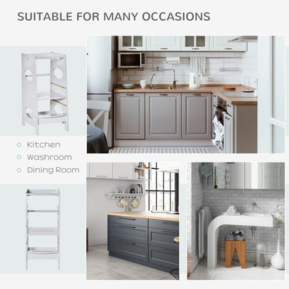 Kids Step Stool Toddler Kitchen Stool Tower with Adjustable Standing Platform, Grey