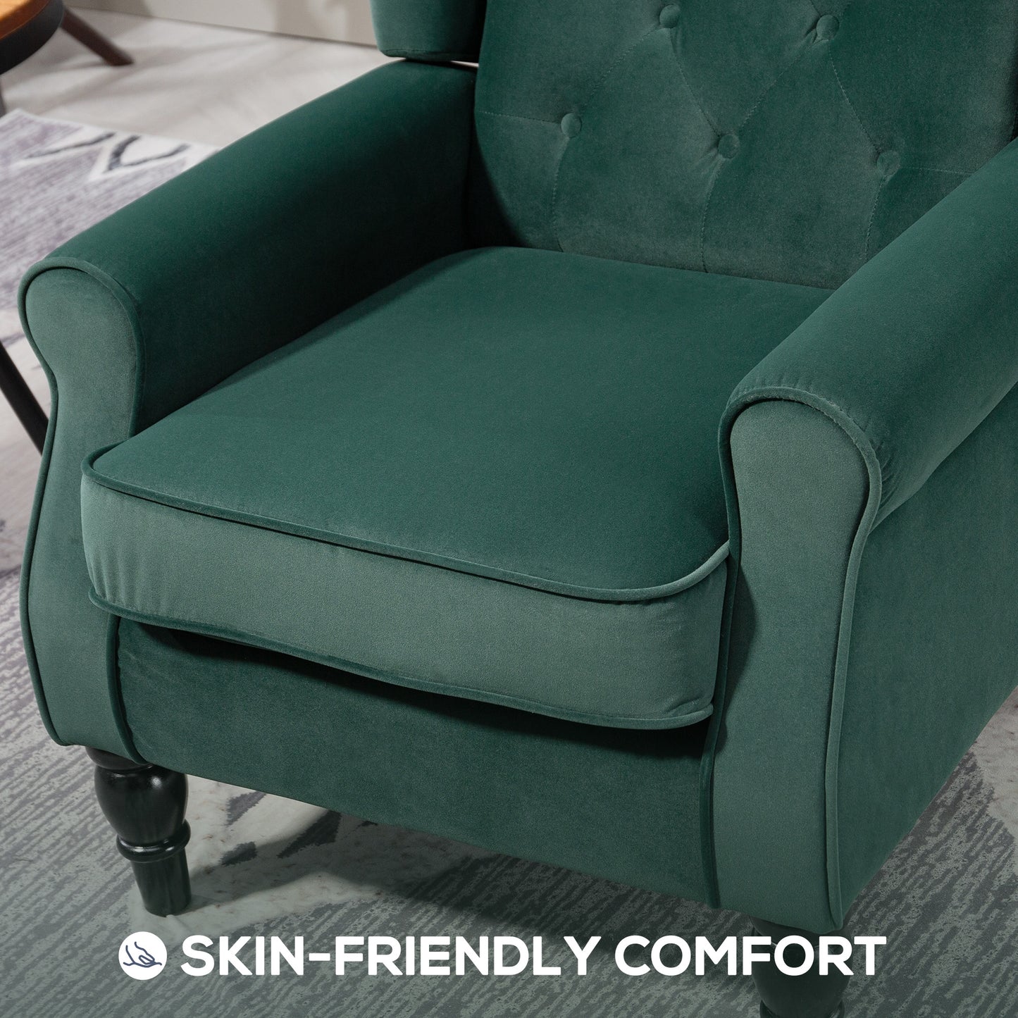 Wingback Accent Chair, Retro Upholstered Button Tufted Occasional Chair for Living Room and Bedroom, Green