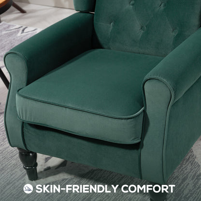 Wingback Accent Chair, Retro Upholstered Button Tufted Occasional Chair for Living Room and Bedroom, Green