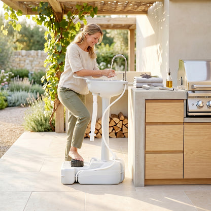 Camping Sink, 17L Portable Hand Wash Station with Towel Holder, Soap Dispenser and Rolling Wheels, Outdoor Sink for Events