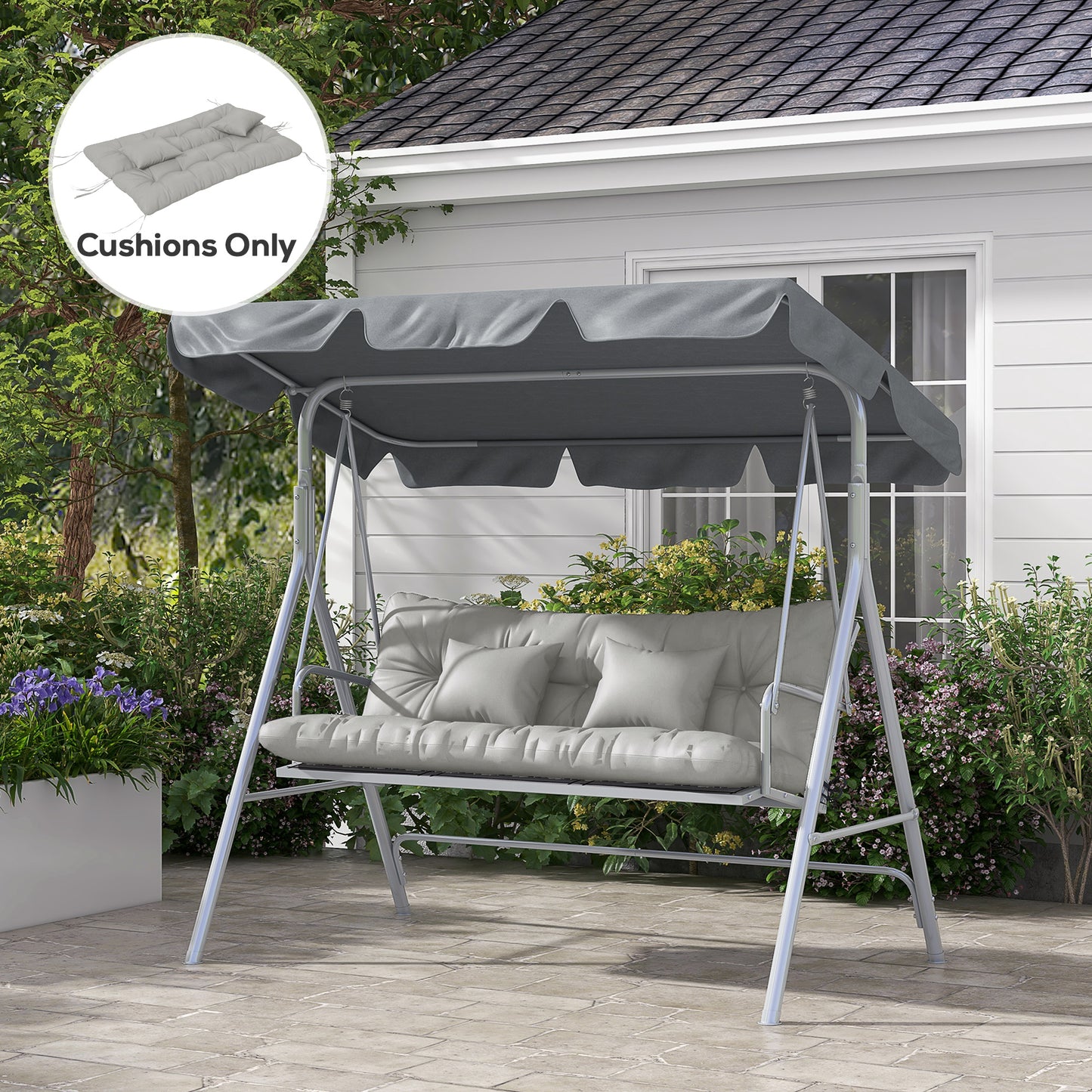 Back and Seat Cushion Replacement with 2 Pillows, Patio Chair Cushions Set with Ties, Light Grey
