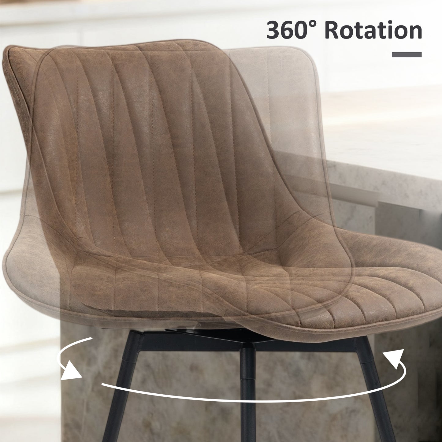 Set of 2 PU Leather Swivel Bar Stools - Brown