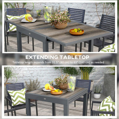 Extending Garden Table, Outdoor Dining Table for 6, Aluminium Frame Rectangular Patio Table with Plastic Board Tabletop