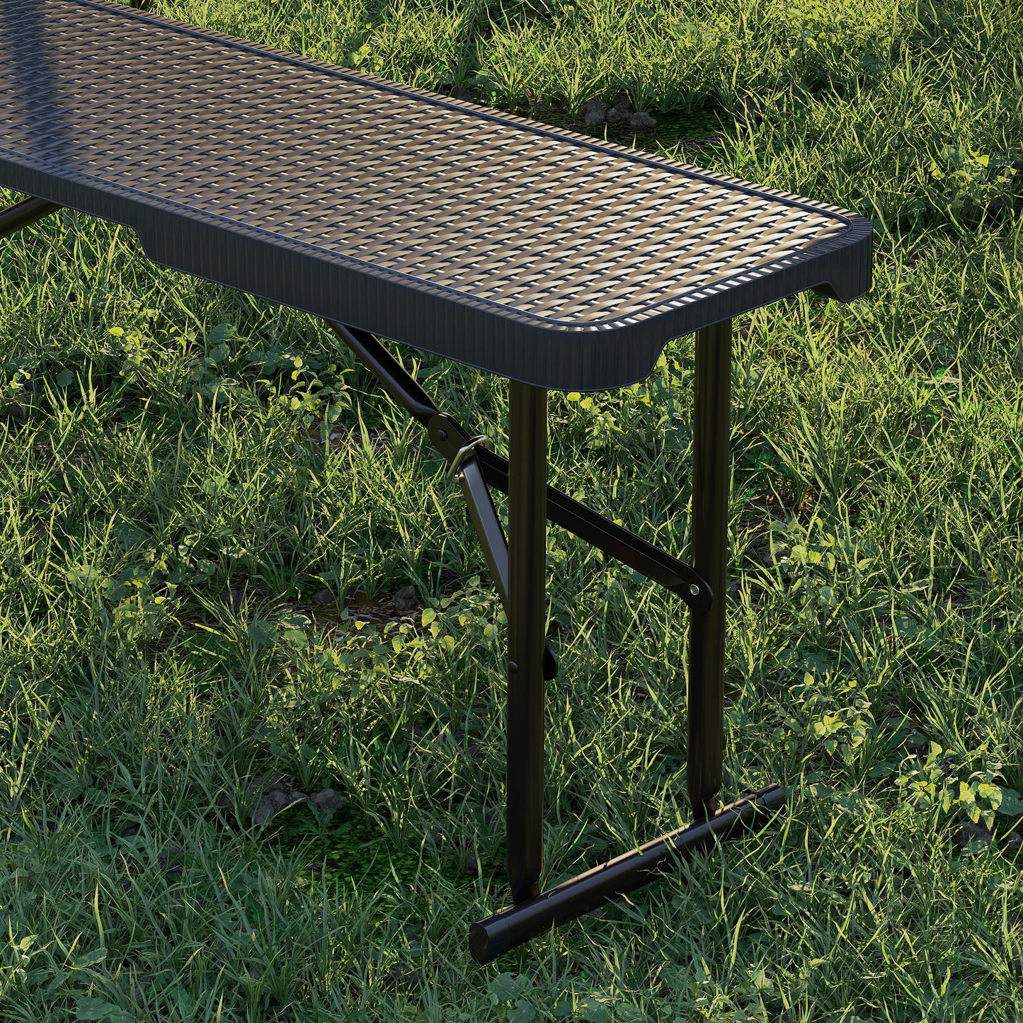 Folding Picnic Table and Bench Set, Rattan Effect Portable Camping Table and Chairs with Carrying Handles for Indoor Outdoor