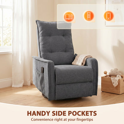 Recliner Armchair, Chenille Recliner Chair with Massage and Heat, 360° Swivel Rocking Manual Recliner, Dark Grey