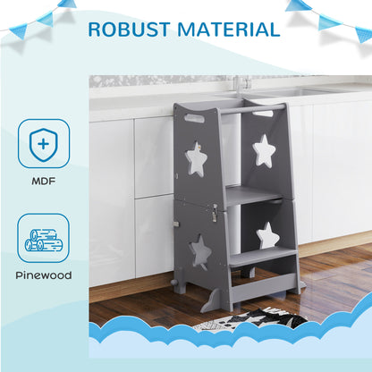 2-in-1 Toddler Step Stool with Safety Rail for Kitchen, Bathroom, Grey