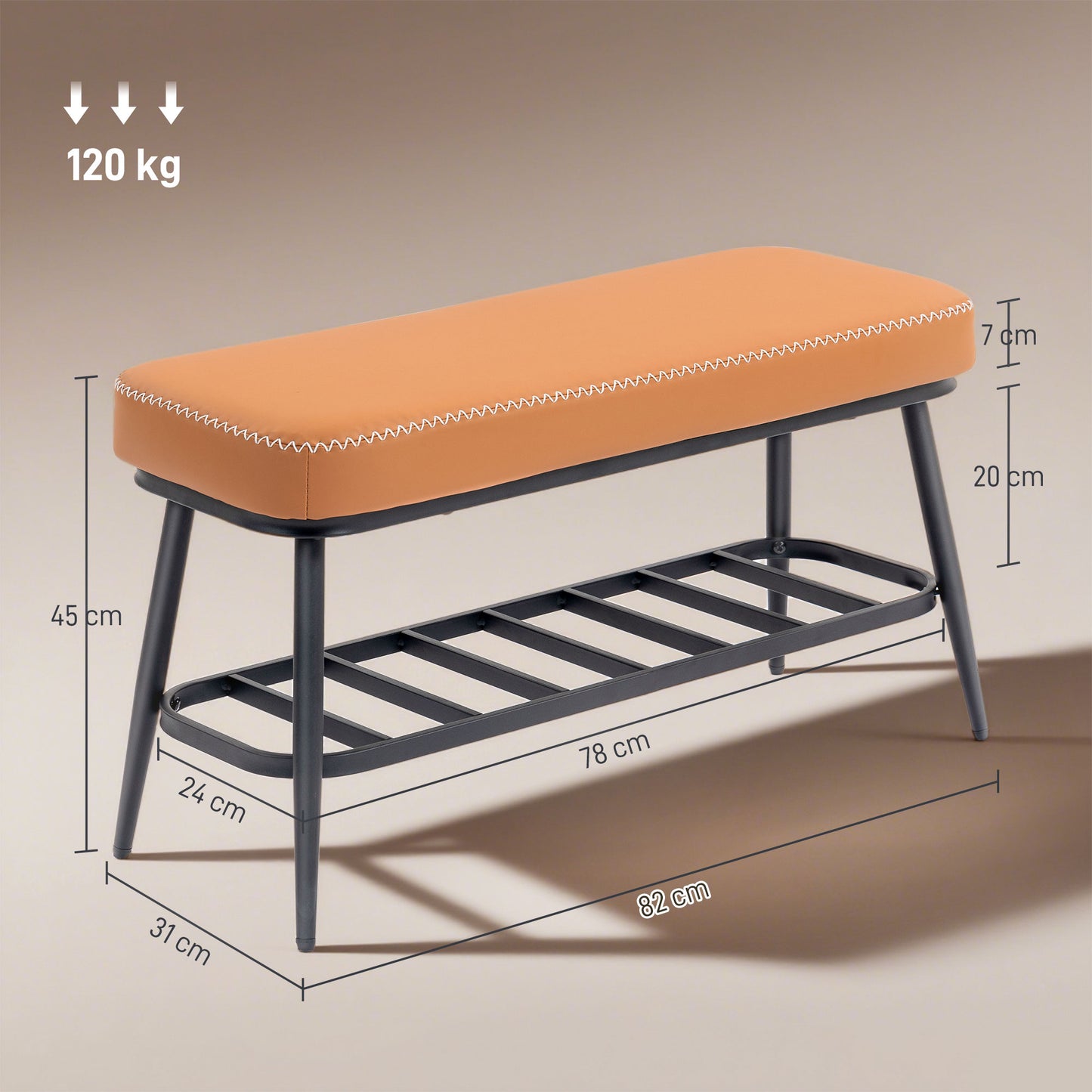 PU Leather Shoe Storage Bench - Brown