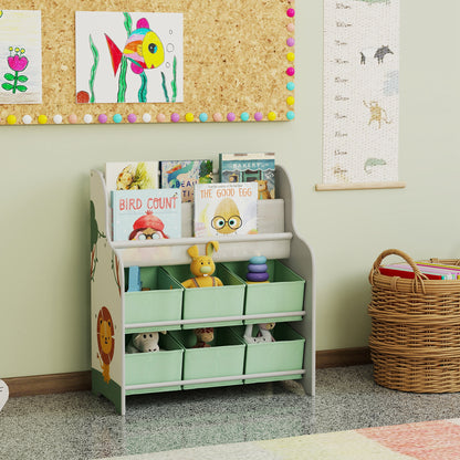 Kids Storage Unit, Toy Organiser with 6 Fabric Drawers and 2-Tier Sling Book Rack for Bedroom, Playroom, Nursery, Green