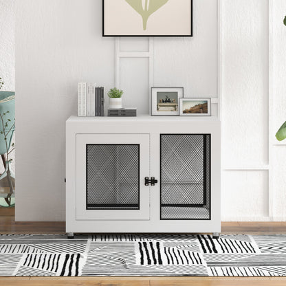 2-in-1 Dog Cage & Side Table, with Two Doors, Cushion, for Large Dogs