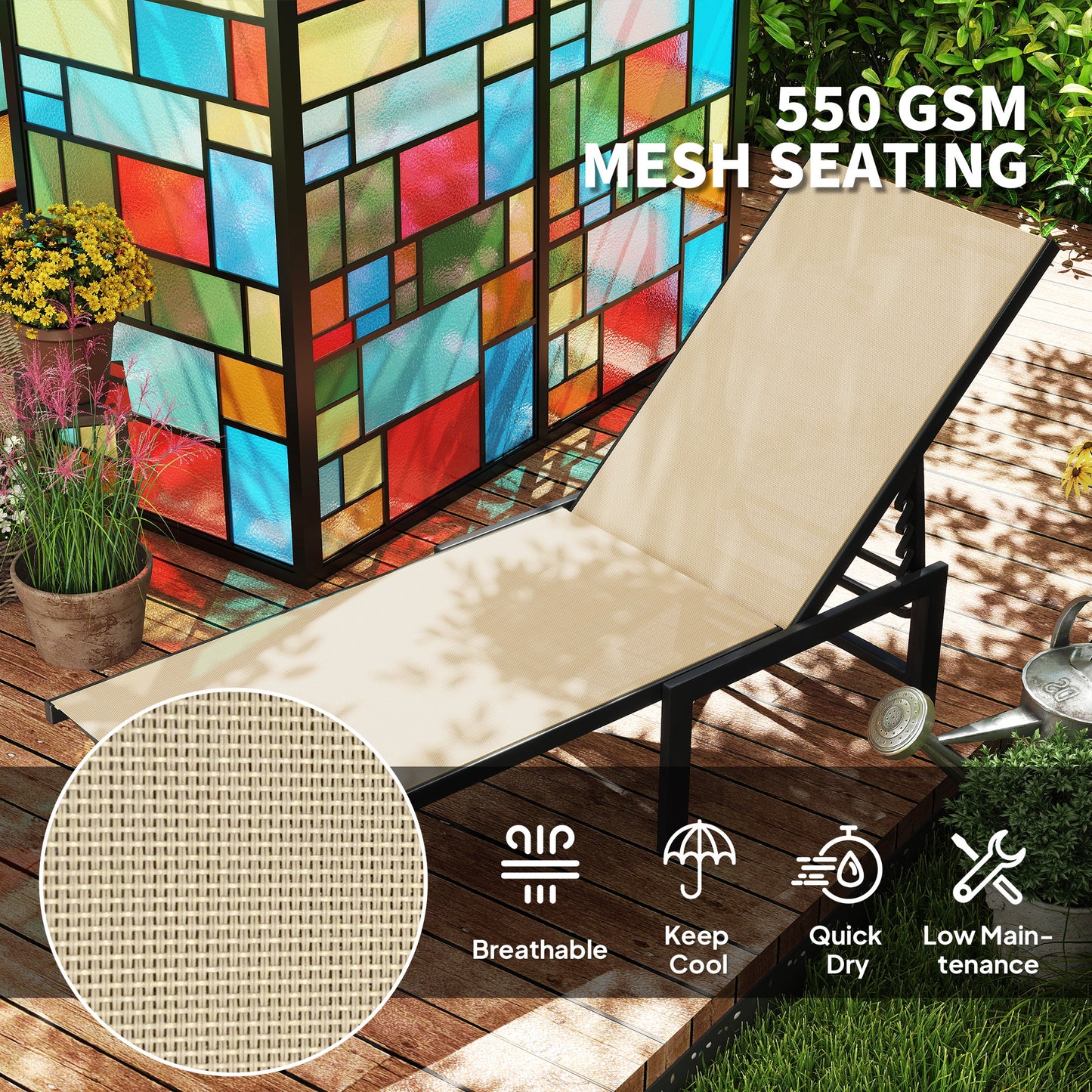 Reclining Sun Lounger - Khaki