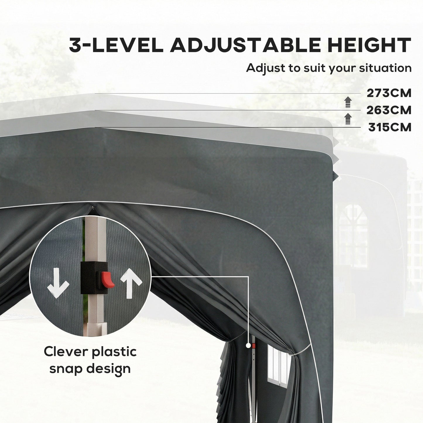 3 x 3m Pop-Up Gazebo Shelter, with Accessories - Dark Grey