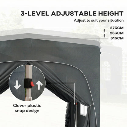 3 x 3m Pop-Up Gazebo Shelter, with Accessories - Dark Grey