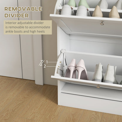 Two Flip Drawer Shoe Cabinet - White
