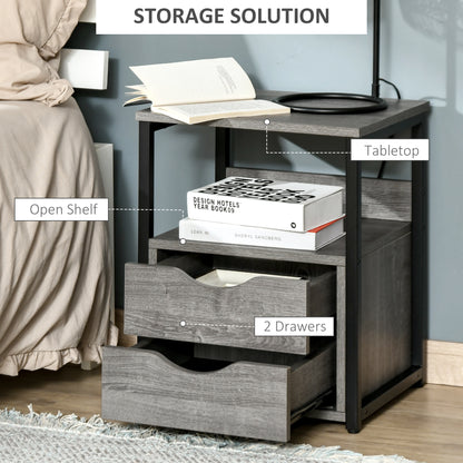 Industrial Side Table with Drawer, Sofa Table, Bedside Cabinet with Storage Shelf, Slim Nightstand for Living Room, Bedroom