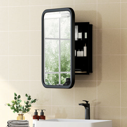 Bathroom Wall Cabinet with Tempered Mirror Metal Bathroom Mirror Cabinet with 3 Shelves Black