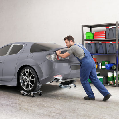 Two-Piece Car Wheel Dolly with Swivel Casters, Non-Slip Metal Plates, 680kg Capacity, Grey