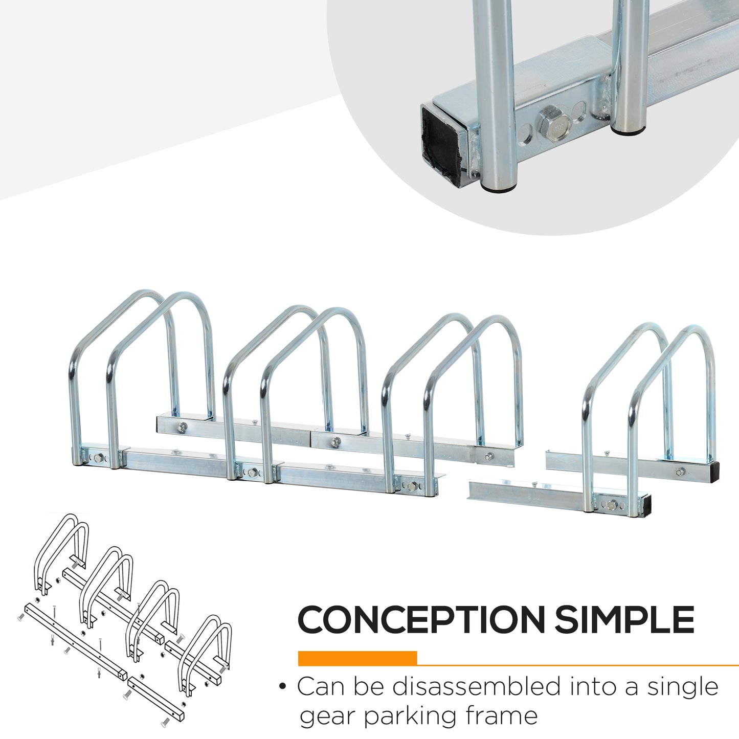Bike Stand Parking Rack Floor or Wall Mount Bicycle Cycle Storage Locking Stand 110L x 33W x 27H (4 Racks, Silver)