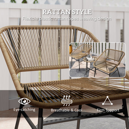 3 Pieces Rattan Bistro Set, Wicker Small Garden Table and Chairs Set with Cushions and Glass Top Coffee Table