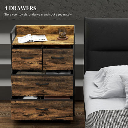 Rustic Chest of Four Fabric Drawers - Rustic Brown
