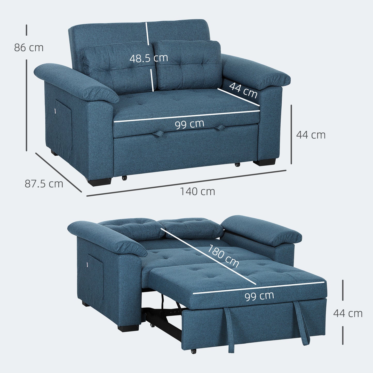 Pull Out Sofa Bed, Fabric 2 Seater Click Clack Sofa Bed Settee with 2 Pocket Springs