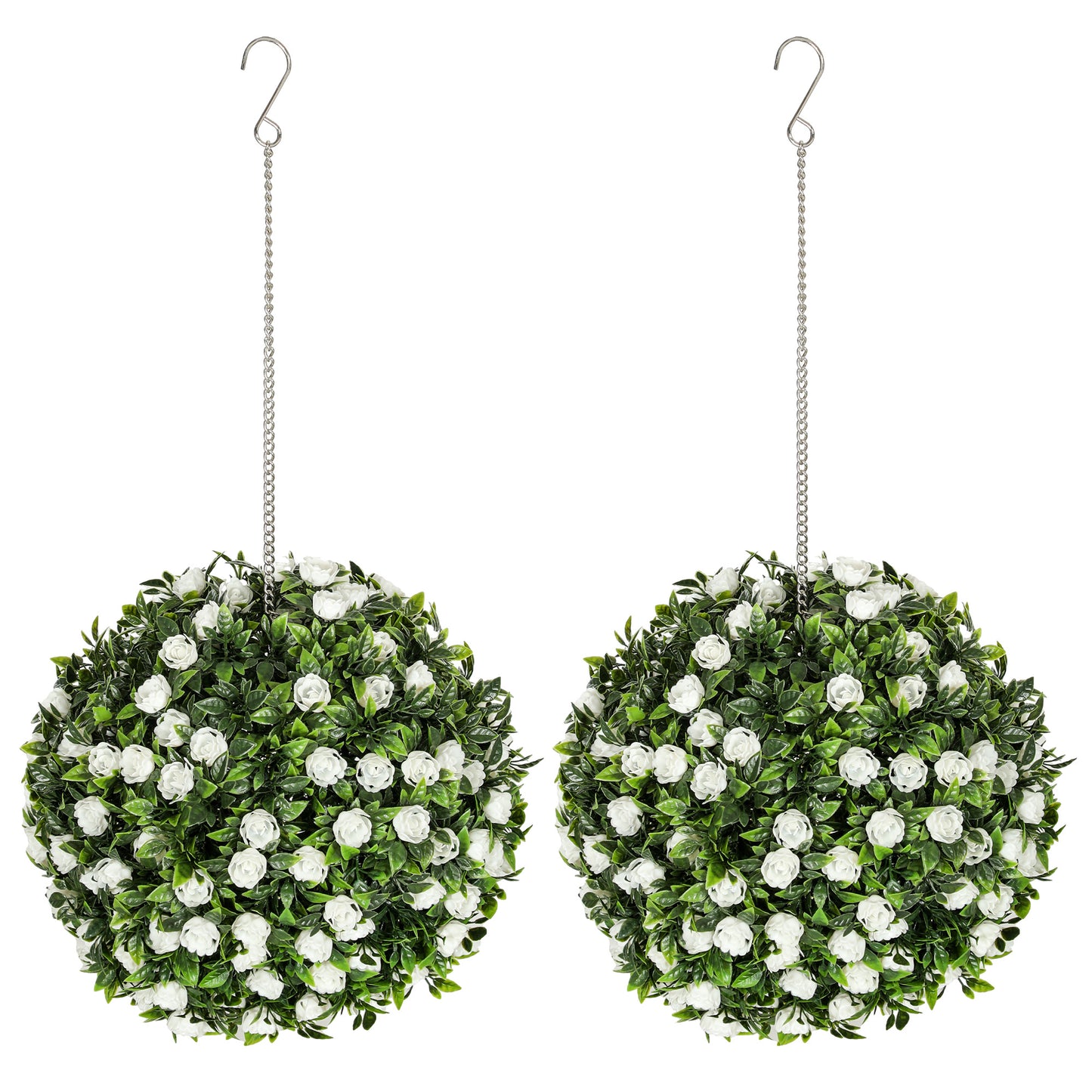 Set of 2 Decorative Artificial Plants, UV-protected Artificial Plant Topiary Rose Balls