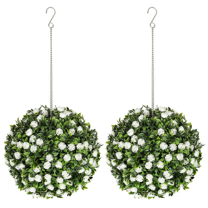 Set of 2 Decorative Artificial Plants, UV-protected Artificial Plant Topiary Rose Balls