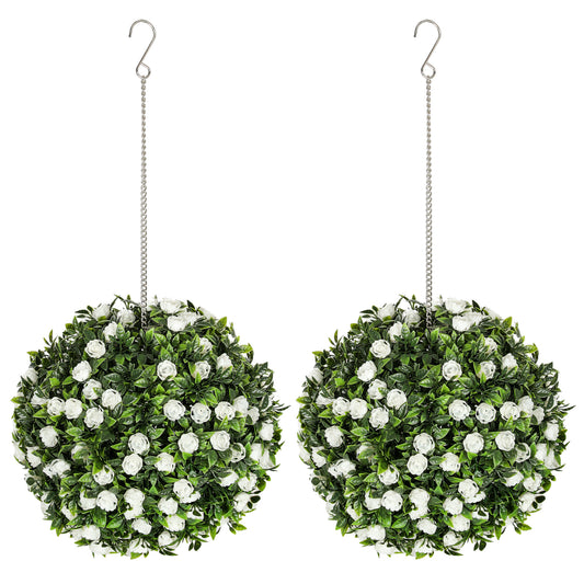 Set of 2 Decorative Artificial Plants, UV-protected Artificial Plant Topiary Rose Balls