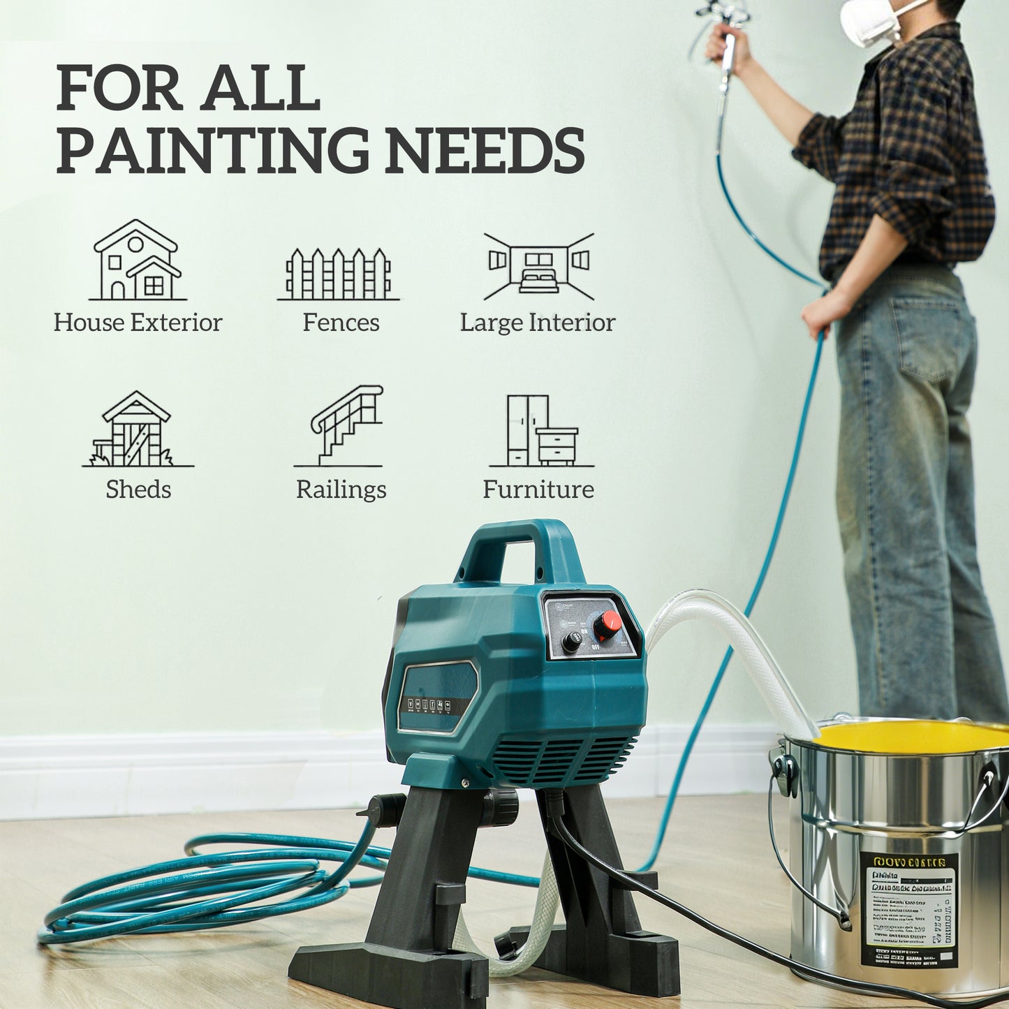 Airless Paint Sprayer, Thinning-Free Electric Paint Spray Gun for Walls, Fences & DIY Projects, 200 Bar High Pressure
