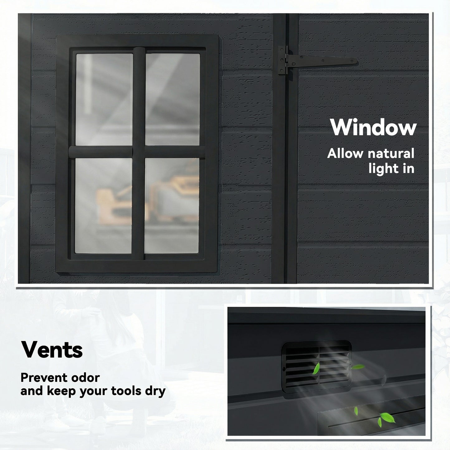 10 x 6 ft Resin Garden Shed, Outdoor Storage Shed with Floor, Windows, Lockable Doors and Vents, Dark Grey