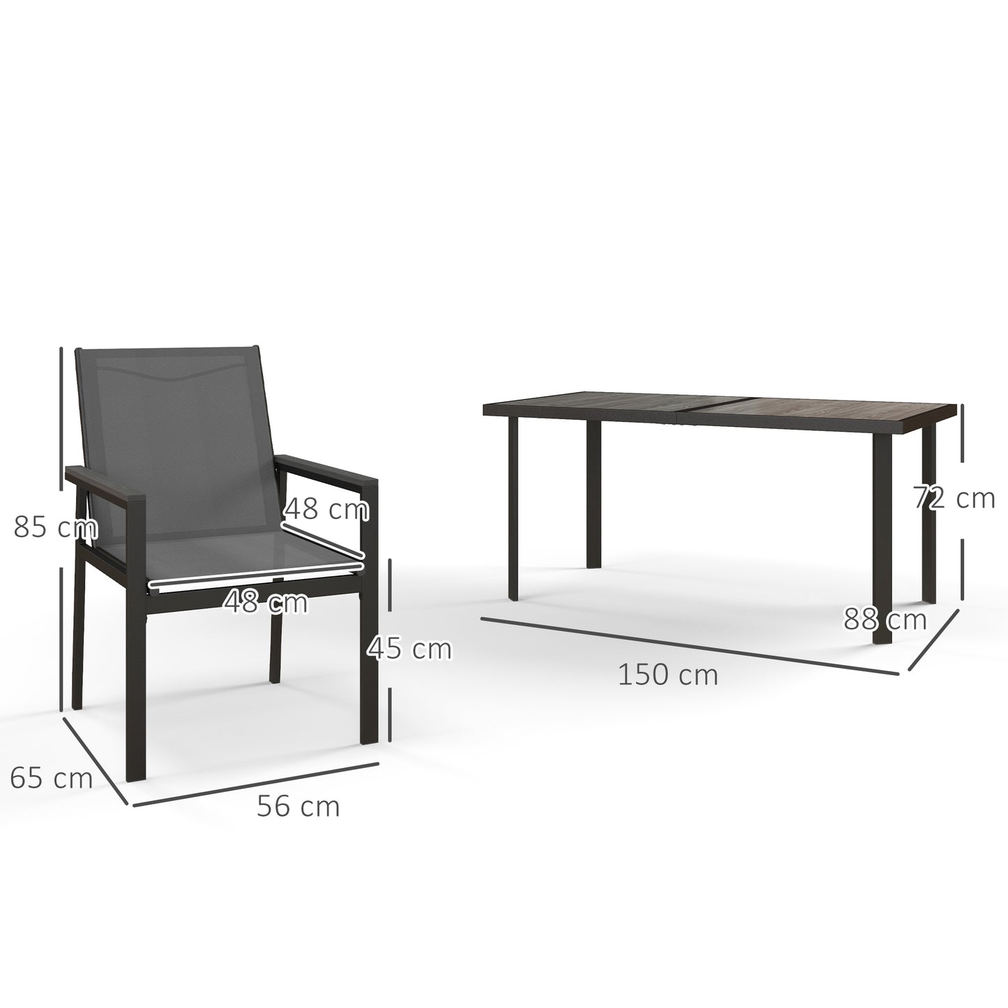 Seven-Piece Metal Dining Set with Glass-Top Table and Texteline Chairs - Grey