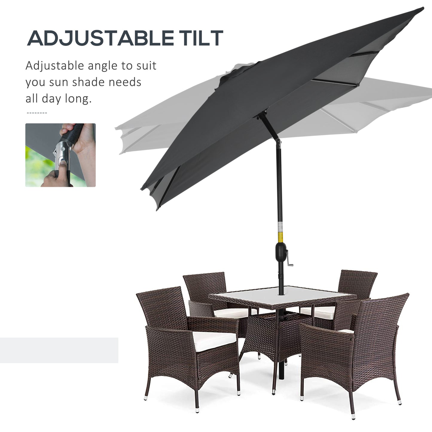 3x2m Garden Parasol Umbrella with Aluminium Pole, Tilt and Crank, Rectangular Outdoor Table Parasol Sun Shade for Patio
