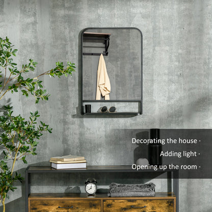 Modern Rectangular Wall Mirror with Storage Shelf, 70 x 50 cm Mirrors for Living Room, Bedroom, Black