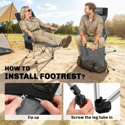 Set of 2 Reclining Folding Camping Chair w/ Detachable Footrest, Storage Bag, Cup Holder & Headrest