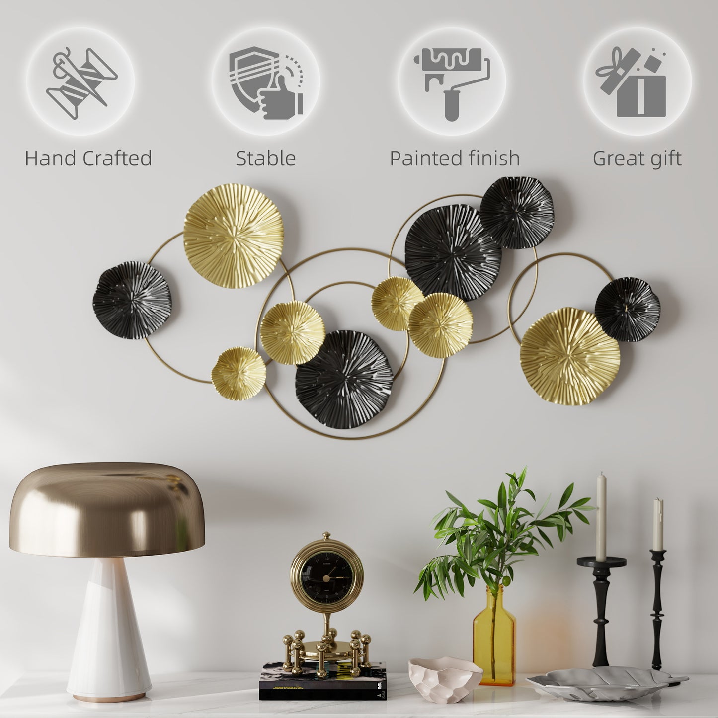 Metal Wall Art, Modern Hanging Wall Decor with Multi-Disc Design for Living Room