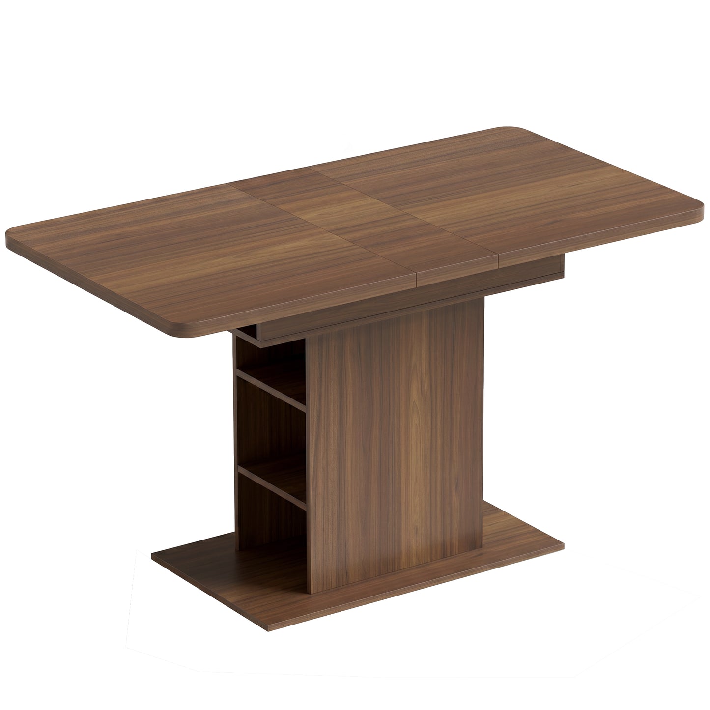 Extendable Dining Table for 4-6 People, 110-130cm Kitchen Table with 6 Open Shelves, Walnut Brown
