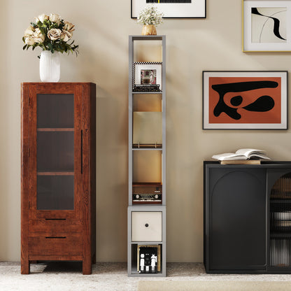 Floor Lamp with Shelves, LED Column Modern Standing Lamp with Fabric Drawer, Adjustable Brightness