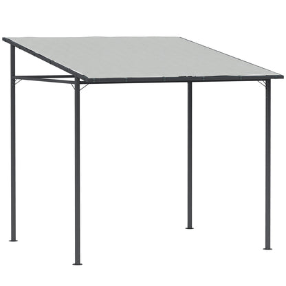 2.4 x 2.4 m Wall Mounted Pergola Gazebo with PA Coating Fabric, Metal Frame, UPF30+, Lean to Garden Gazebo, Light Grey
